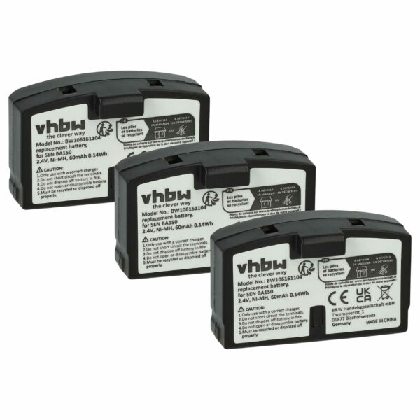 Bateria Wireless vhbw 3x compatível Sennheiser BA151, BA150, BA152 - 60 mAh 2.4 V NiMH
