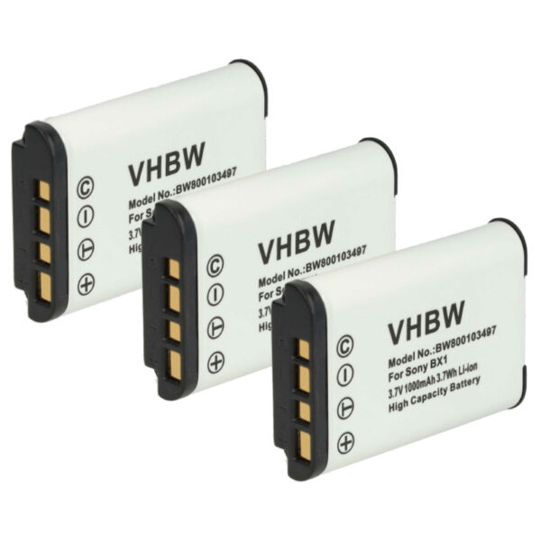 Pack com 3 Baterias vhbw Compatíveis Sony NP-BX1 - 1000mAh, 3.6V, Li-Ion