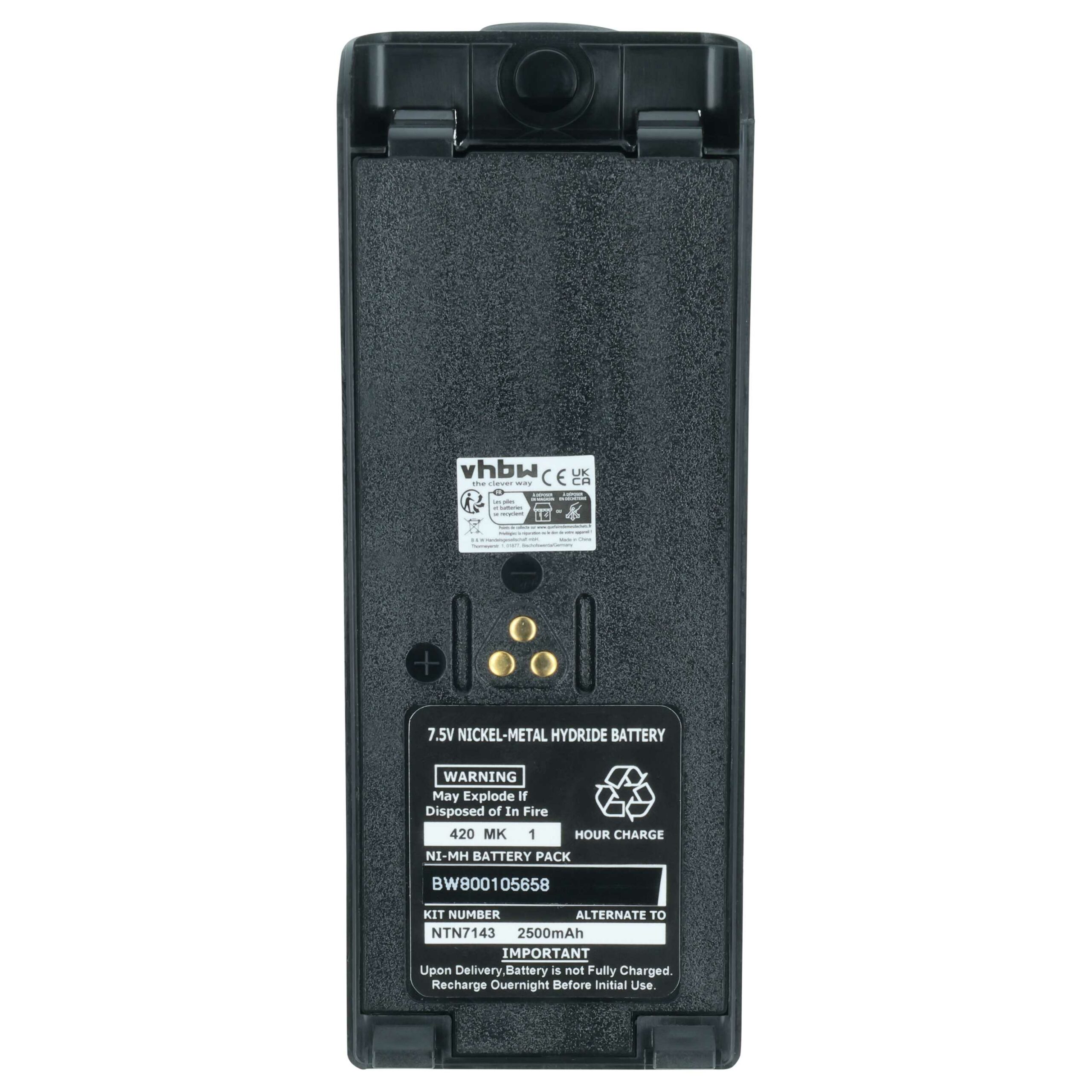Bateria vhbw 5x para Motorola NTN7143, NTN7143CR, NTN7143B, NTN7143A - 2500 mAh 7.5 V NiMH + Clip de Cintura - Image 3
