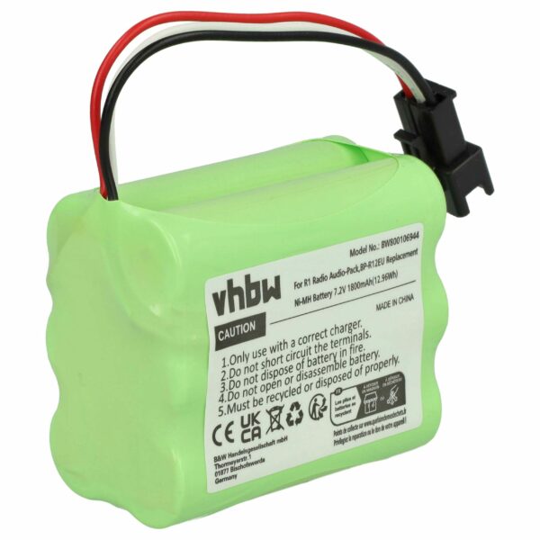 Bateria de substituição vhbw para rádios DAB Teac e Tivoli - 1800 mAh 7.2V NiMH