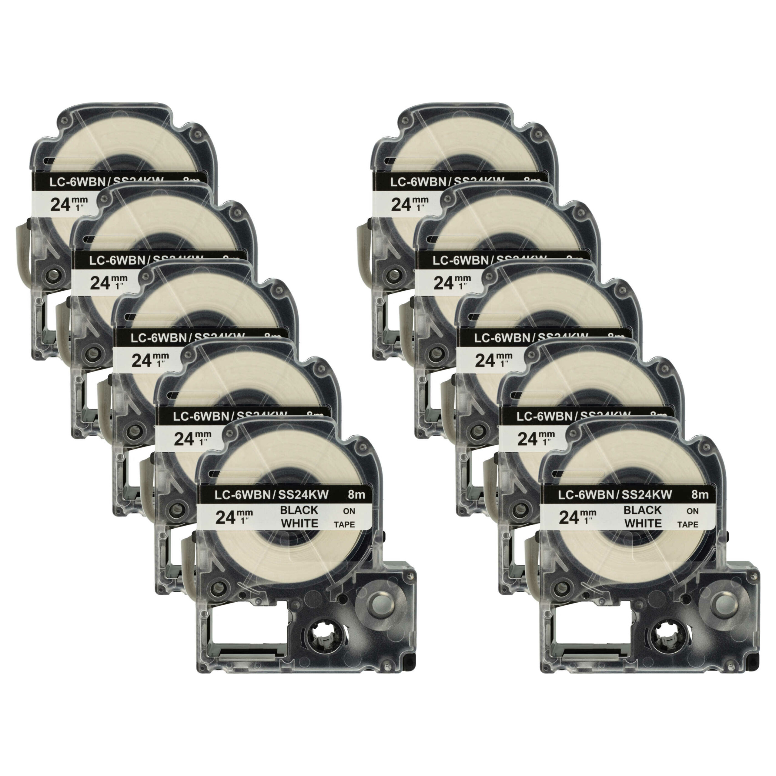 10x Fita de Etiquetas Compatível Epson LC-6WBN - 24 mm Preto sobre Branco