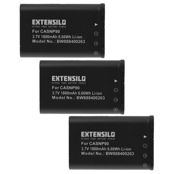3x Baterias EXTENSILO para Casio NP-90, NP-90DBA - 1800mAh, 3.7V
