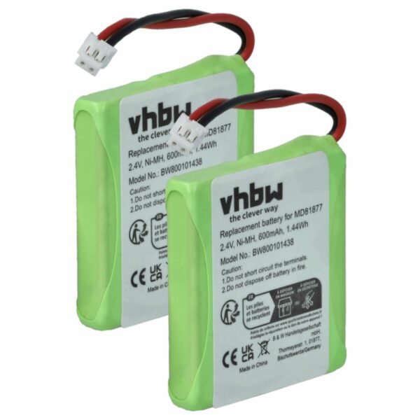 2x Bateria substitui GP0827, 5M702BMX, GP0748, GP0747, GP0735 para telefone fixo Telstra - 600 mAh 2.4 V NiMH