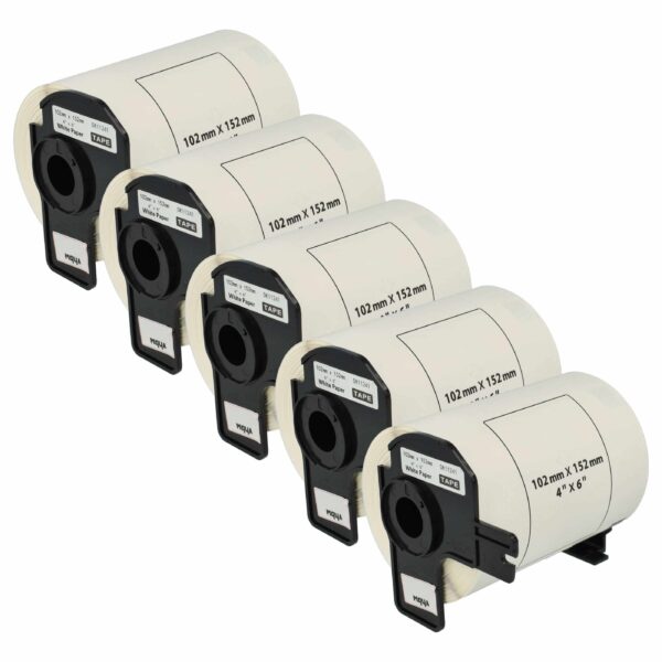 5x Rolo de Etiquetas vhbw substitui Brother DK-11241 - 102 mm x 152 mm + Suporte