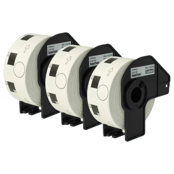 3x Rolo de Etiquetas vhbw para Brother DK-11218 - Premium 24 mm com Suporte