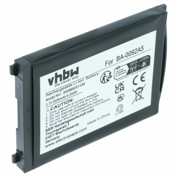 Bateria vhbw para CipherLab BA-0092A5, BT-160LA - Scanner POS 2500 mAh 3.7V