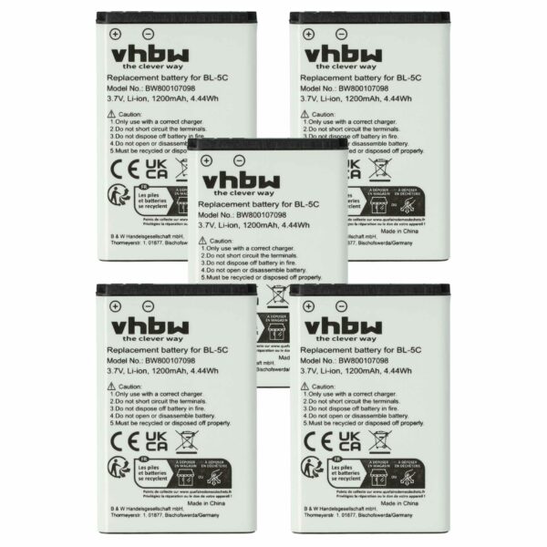 Bateria vhbw para Alcatel 3BN67332AA - 1200 mAh 3.7V Li-Ion (Pack 5x)