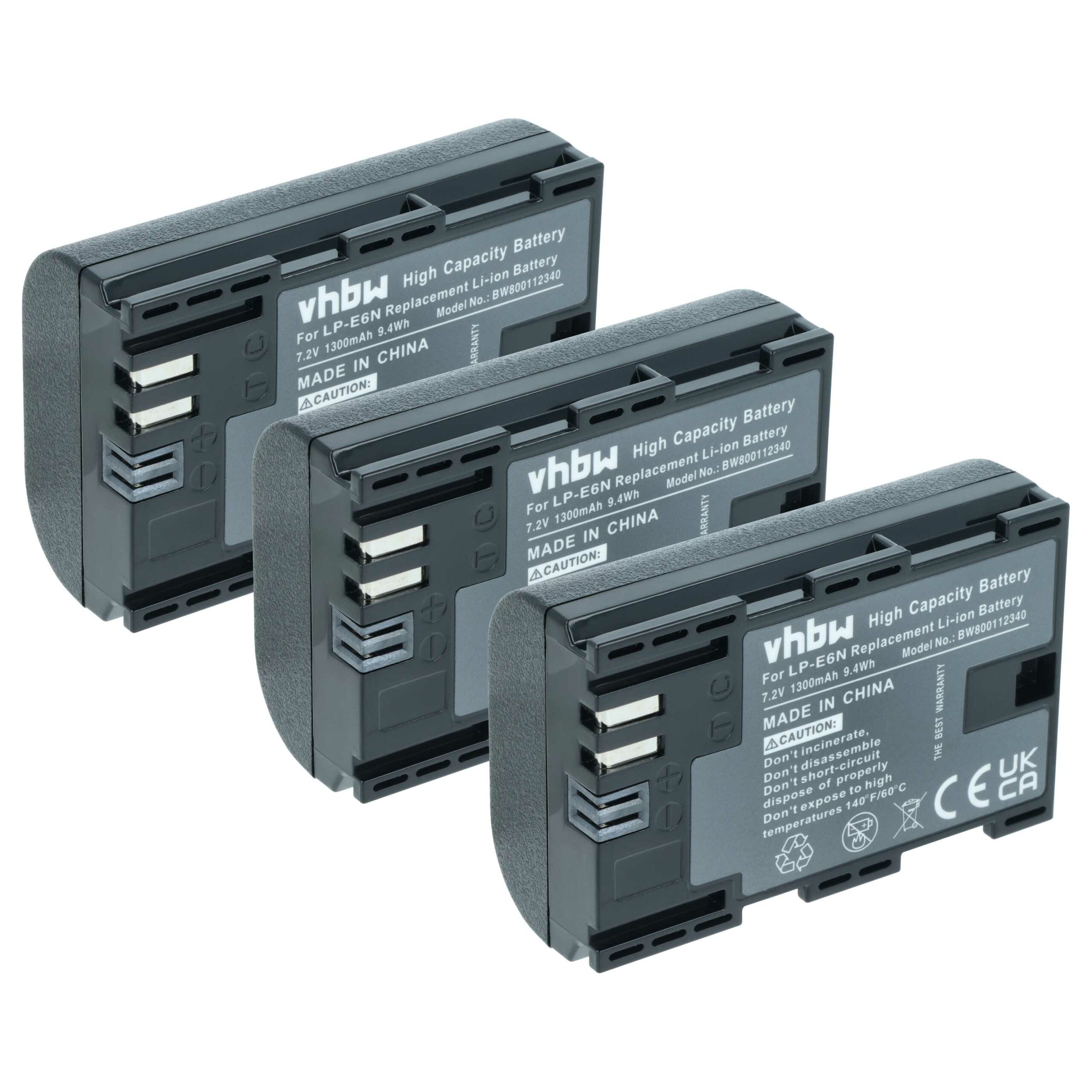 3x Baterias vhbw para Canon LP-E6N (1300mAh, 7.2V, Li-Ion, com Info Chip)