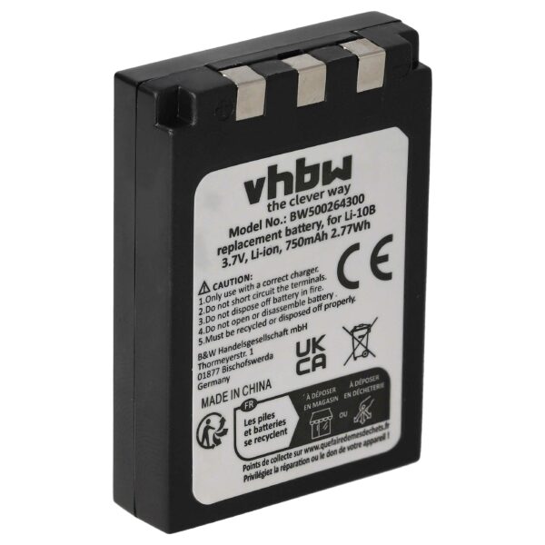Bateria vhbw compatível com Olympus Li-10B, Li-12B - 750mAh, 3.7V, Li-Ion