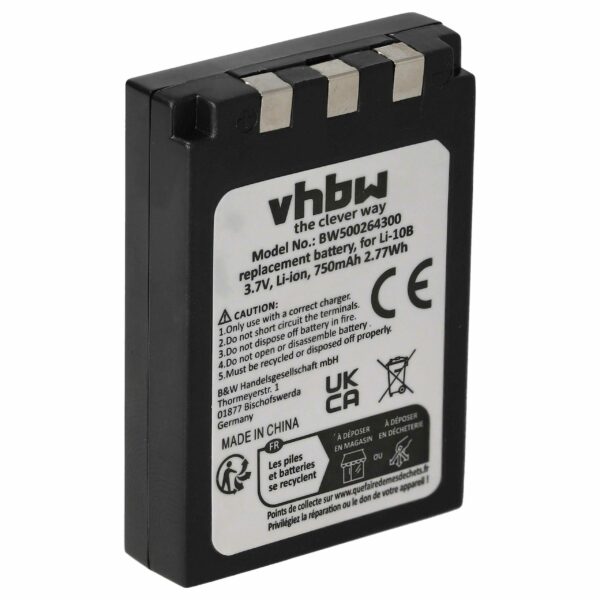 Bateria vhbw compatível com Olympus Li-10B, Li-12B - 750mAh, 3.7V, Li-Ion