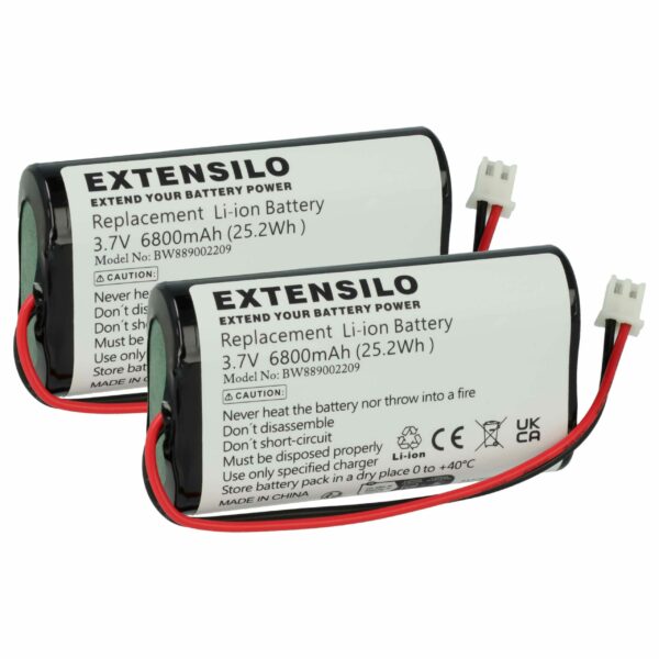 2x Bateria EXTENSILO para Sigor Nuindie, Numotion, Villeroy & Boch Seoul 2.0, Zafferano Poldina - 6800 mAh 3.7 V Li-Ion