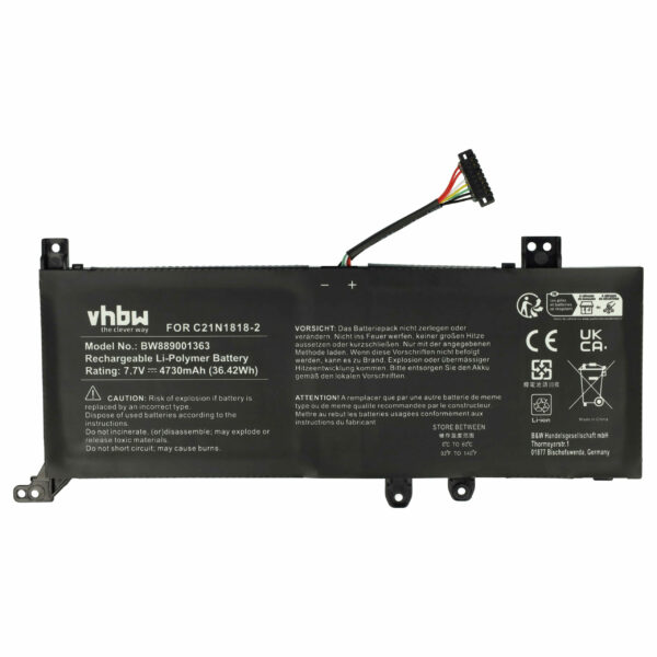Bateria vhbw para Asus (0B200-03280500, C21N1818-2) - 4730 mAh 7.7 V Li-polymer