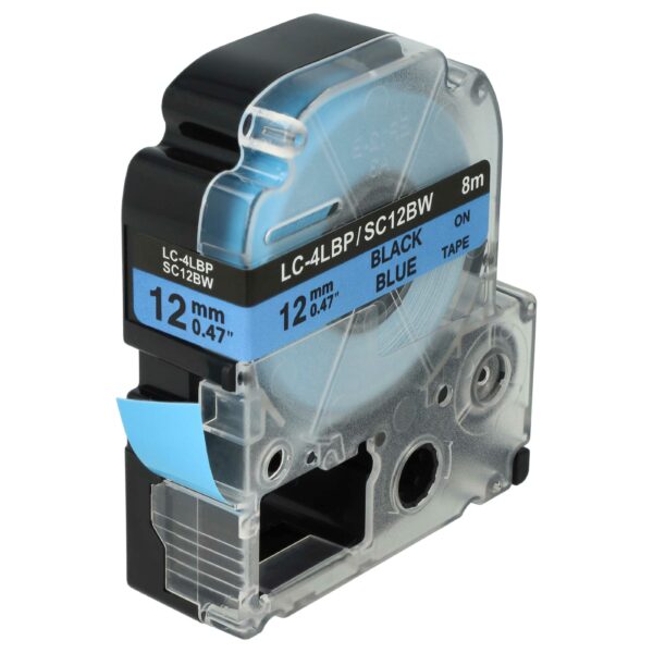 Fita de Etiquetas vhbw para Epson LC-4LBP - 12 mm Preto sobre Azul