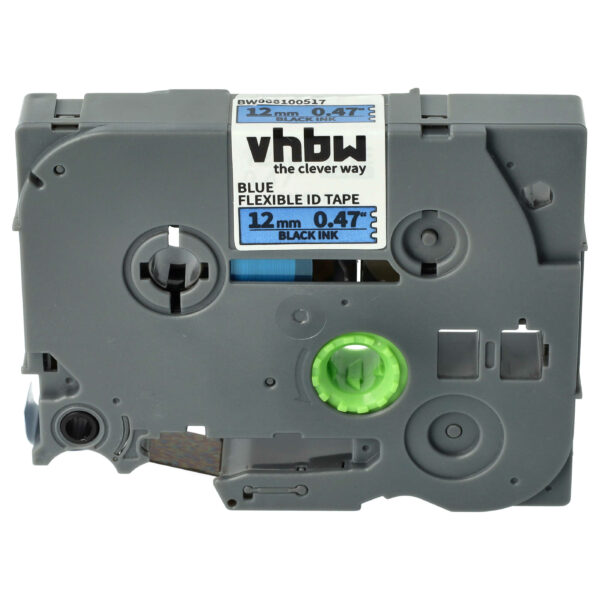 Fita de Etiquetas vhbw para Brother TZ-FX531 / TZe-FX531 - 12 mm, Preto sobre Azul, Flexível