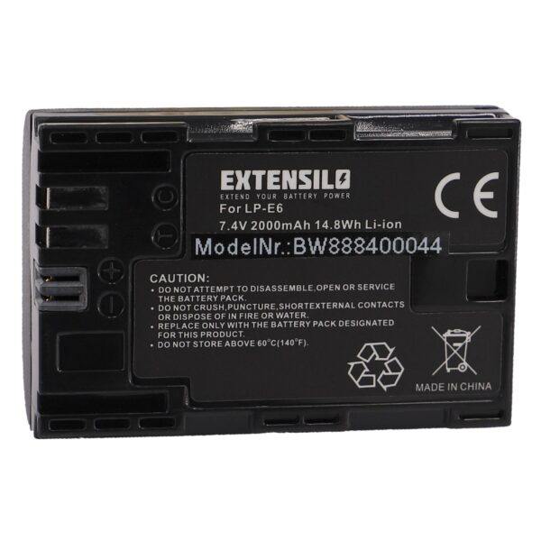 Bateria EXTENSILO compatível com Canon LP-E6N - 2000mAh, 7.4V, Li-Ion