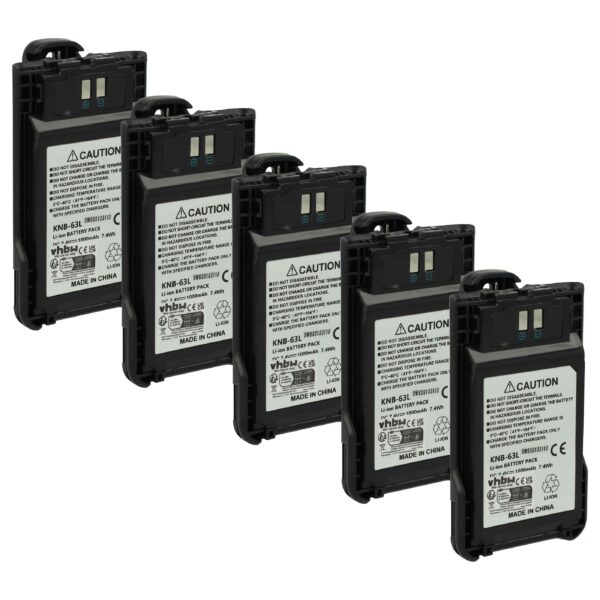 5x Baterias vhbw para Rádio Kenwood KNB-63L, KNB-65L - 1000 mAh 7.4 V Li-Ion com Mola de Cinto