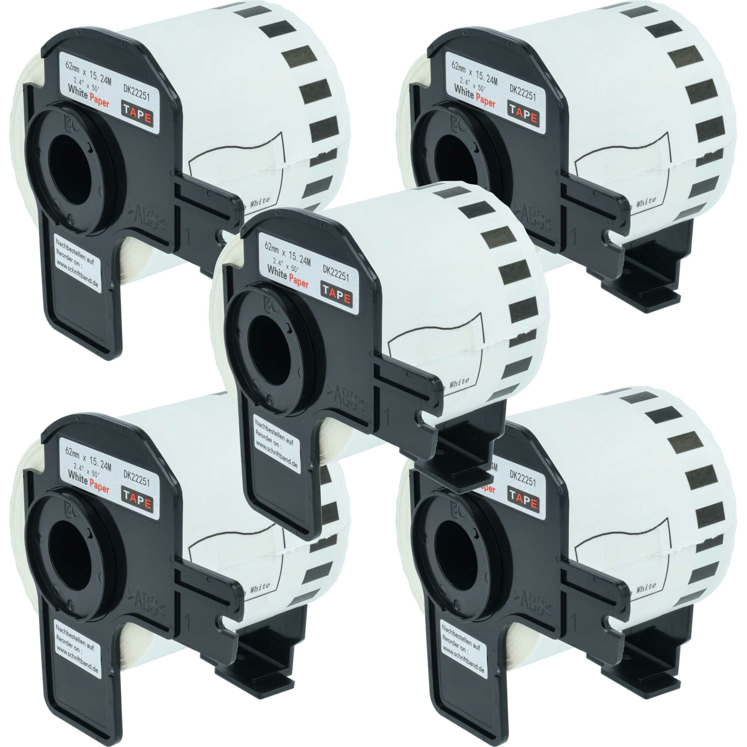 5x Rolo de Etiquetas vhbw substitui Brother DK-22251 - 62 mm x 15,24 m + Suporte