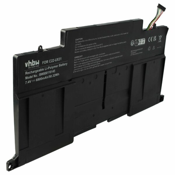 Bateria vhbw para Asus C22-UX31 - 6800 mAh 7.4 V Li-Polímero, preta