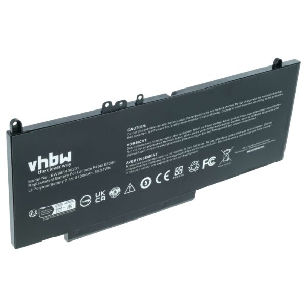 Bateria para Notebook Dell compatível 079VRK, 0G5M10, 1KY05, 0WYJC2, 451-BBLN, 451-BBLL - 8100 mAh 7.6 V Li-polymer