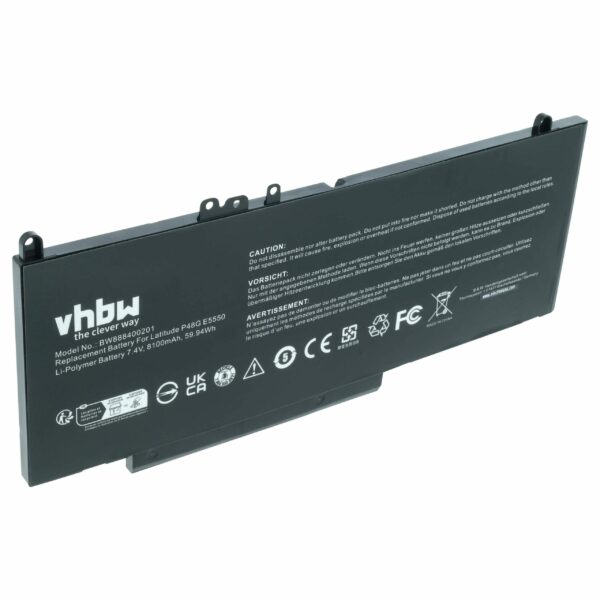 Bateria para Notebook Dell compatível 079VRK, 0G5M10, 1KY05, 0WYJC2, 451-BBLN, 451-BBLL - 8100 mAh 7.6 V Li-polymer