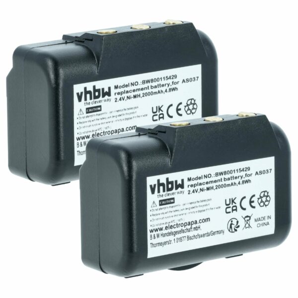 2x Bateria de Substituição vhbw para Telecomando Industrial IMET WBH04.965, AS037 - 2000 mAh