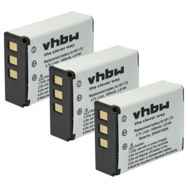 Bateria vhbw para Câmaras de Vídeo Aiptek 084-07042L-062 - 1300 mAh 3.7V Li-Ion (Pack 3x)