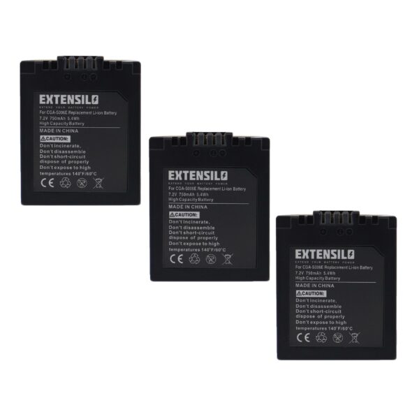 Pack 3x Bateria EXTENSILO para Leica BP-DC5 - 750mAh, 7.2V, Li-Ion