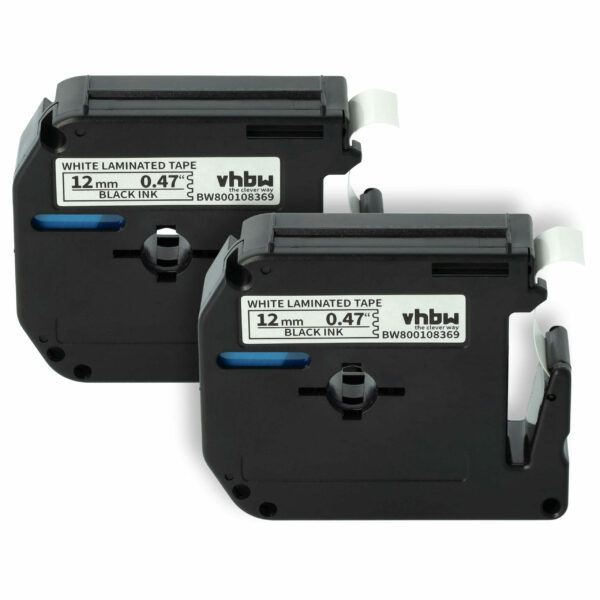 Fita de Etiqueta vhbw 2x Compatível com Brother M-K231 - 12 mm Preto sobre Branco