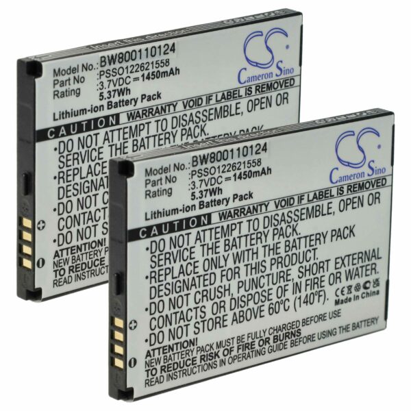 2x Bateria vhbw para Honeywell POS Scanner - 1450 mAh 3.7 V (substitui PSSO122621558)
