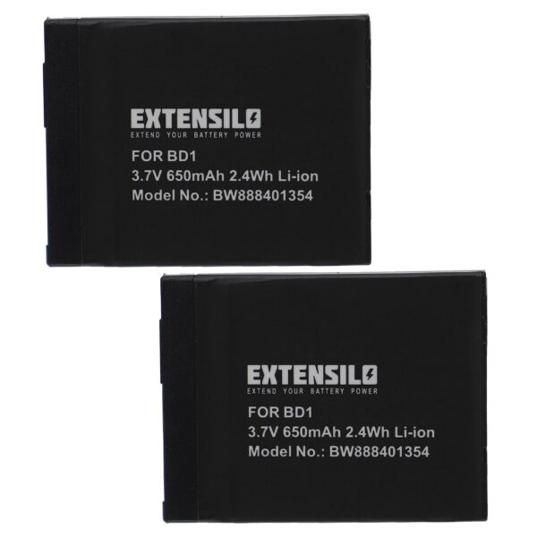 2x Bateria EXTENSILO para Sony NP-BD1, NP-FD1 - 650mAh, 3.7V, Li-Ion