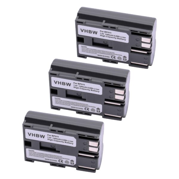 Pack de 3 Baterias vhbw para Canon EOS 5D, 30D, 40D, 50D, 300D (1300mAh, 7.2V)