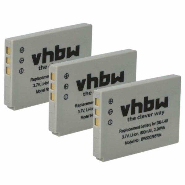 Bateria vhbw 3x para câmaras de vídeo Sanyo DB-L40AU/DB-L40 - 800 mAh 3.7V Li-Ion