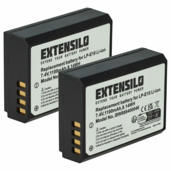 2x Bateria compatível Canon LP-E10 - 1100mAh, 7.4V, Li-Ion EXTENSILO