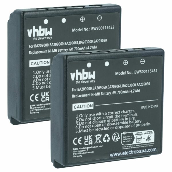 2x Bateria de Substituição para Comandos Remotos Industriais HBC BA206000, BA203000, BA205030 - 700 mAh