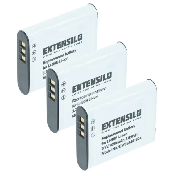 3 Baterias de Substituição Olympus Li-92B, Li-90B - 1050mAh, 3.7V, Li-Ion EXTENSILO
