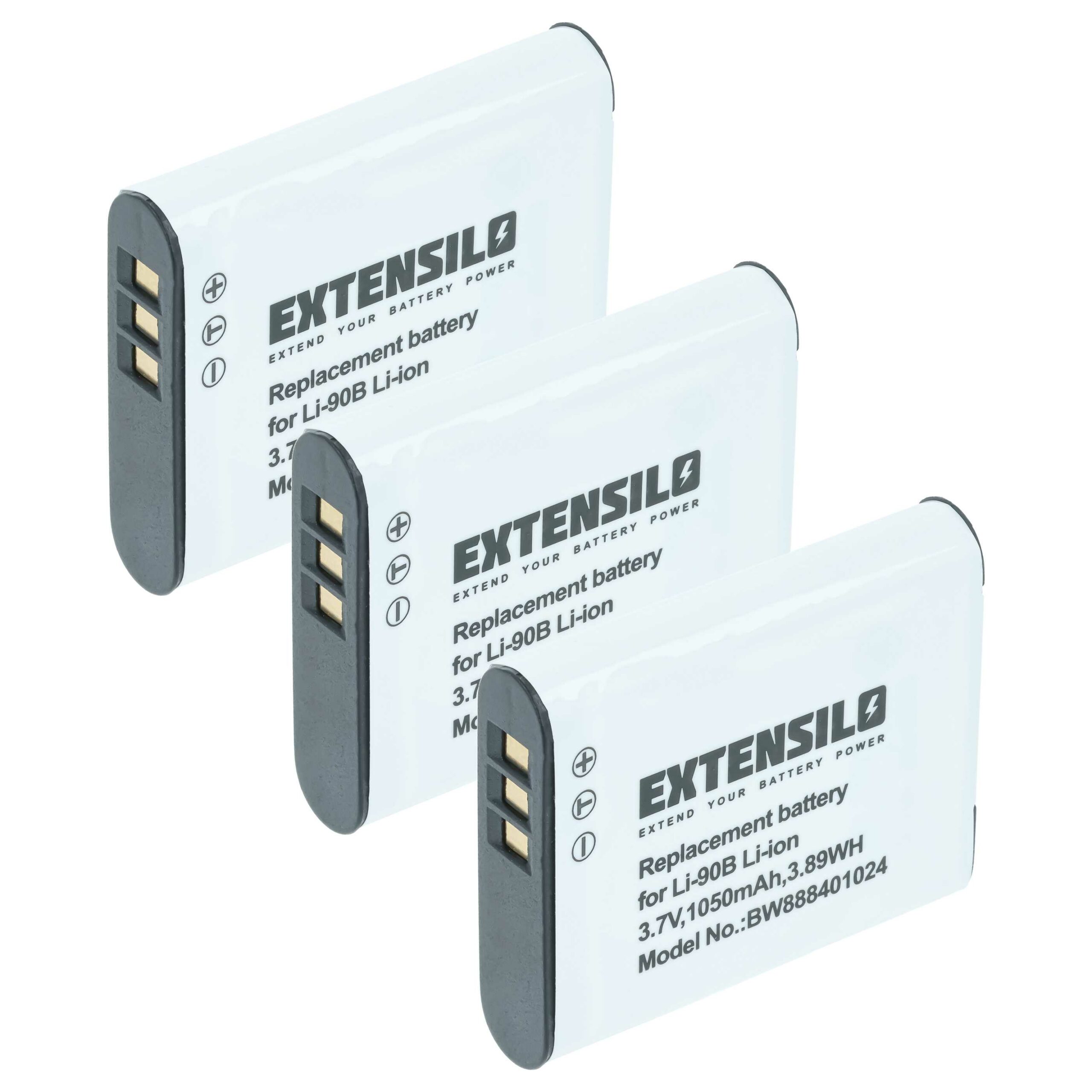 3 Baterias de Substituição Olympus Li-92B, Li-90B - 1050mAh, 3.7V, Li-Ion EXTENSILO