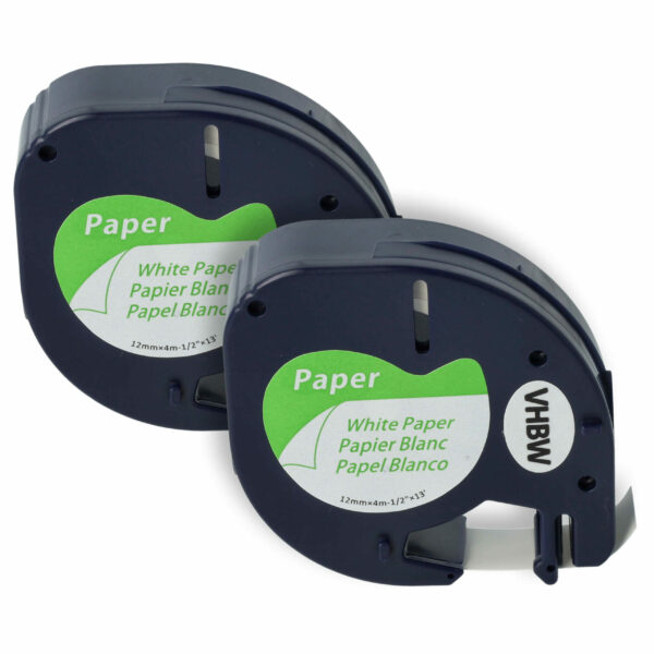 2x Fita de Etiquetas Papel vhbw compatível Dymo S0721520, 91200 - 12 mm Preto sobre Branco