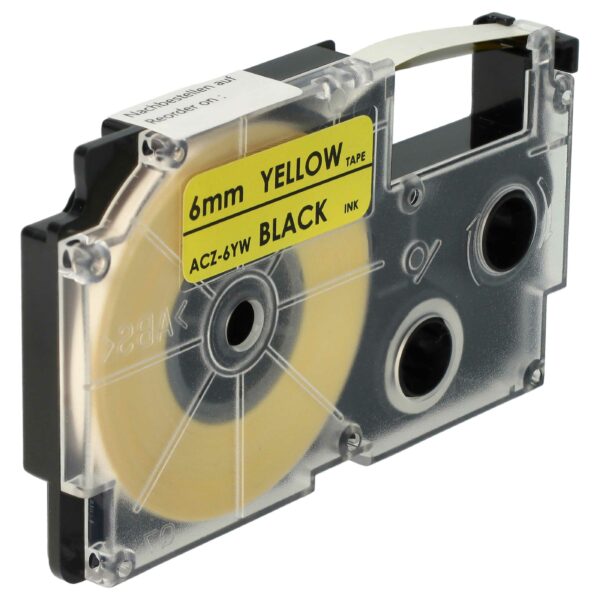 Fita para roteladora vhbw substitui Casio XR-6YW1, XR-6YW - 6 mm Preto sobre Amarelo
