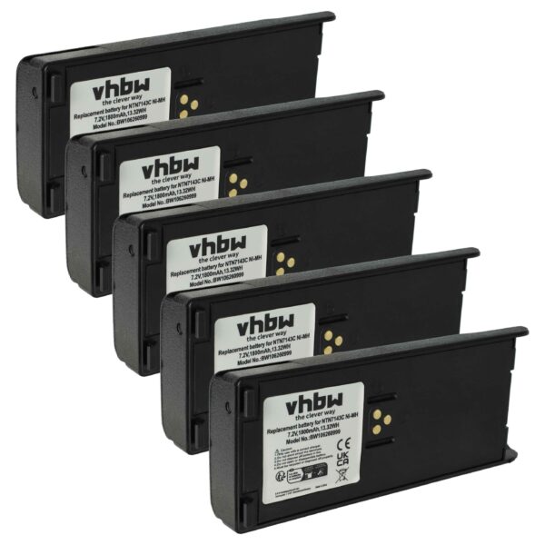 5x Baterias vhbw NiMH 1800 mAh 7.5 V para Rádios Motorola GP900, GP1200, HT1000