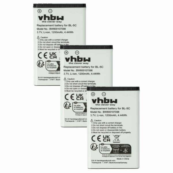 Bateria vhbw para Alcatel (3BN67332AA, 10000058, RTR001F01) - 1200 mAh 3.7V - Pack 3 unidades