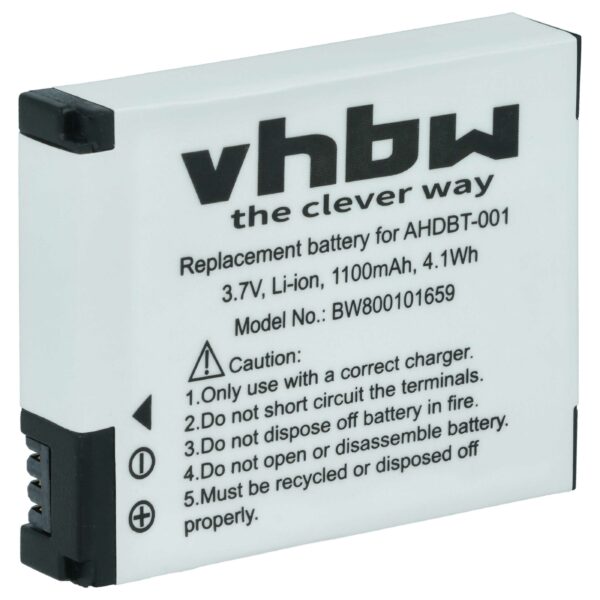 Bateria vhbw para GoPro - 1100 mAh 3.7V Li-Ion (substitui ABPAK-001, AHDBT-002, AHDBT-001)