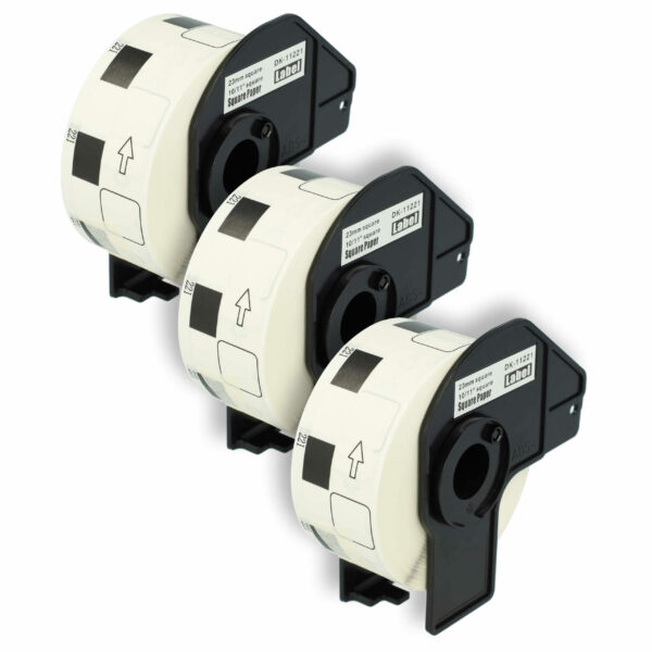3x Rolos de Etiquetas vhbw compatíveis com Brother DK-11221 - Premium 23 mm x 23 mm + Suporte