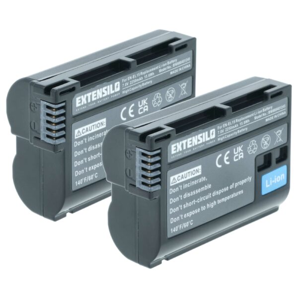 2x Bateria compatível Nikon EN-EL15b, EN-EL15c, EN-EL15A, EN-EL15 - 2250mAh, 7V, Li-Ion com Chip de Informação EXTENSILO
