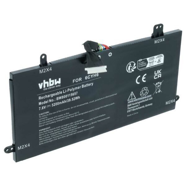 Bateria para Portátil Dell vhbw - Compatível com 51KD7, X16TW, J0PGR, 1WND8, FTH6F - 5200 mAh 7.6V Li-polymer