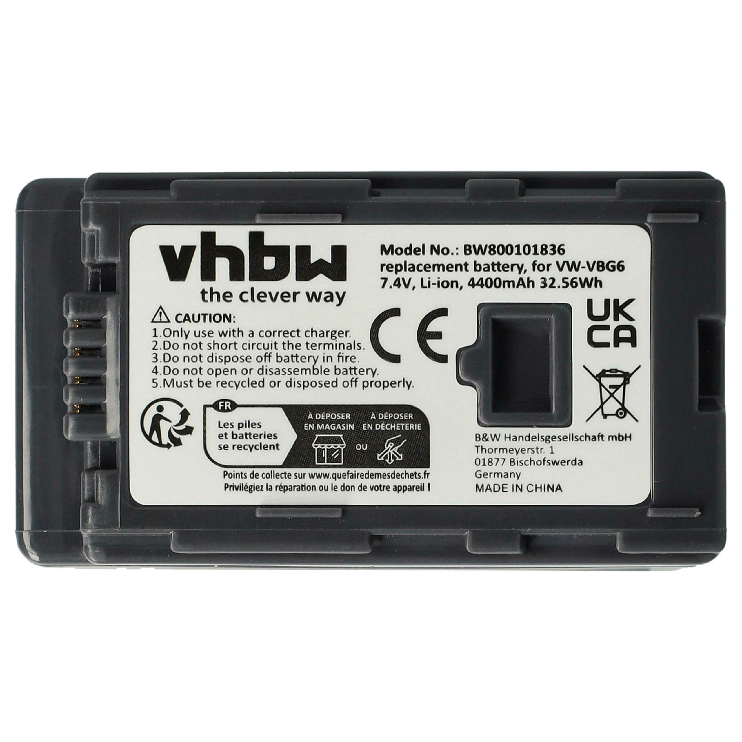 Bateria de Substituição para Câmara Panasonic VW-VBG6 - 4400 mAh 7.4 V Li-Ion vhbw - Image 3