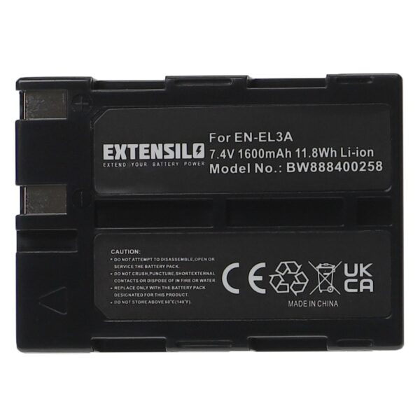 Bateria de substituição para Nikon EN-EL3, EN-EL3a - 1600mAh, 7.4V, Li-Ion EXTENSILO