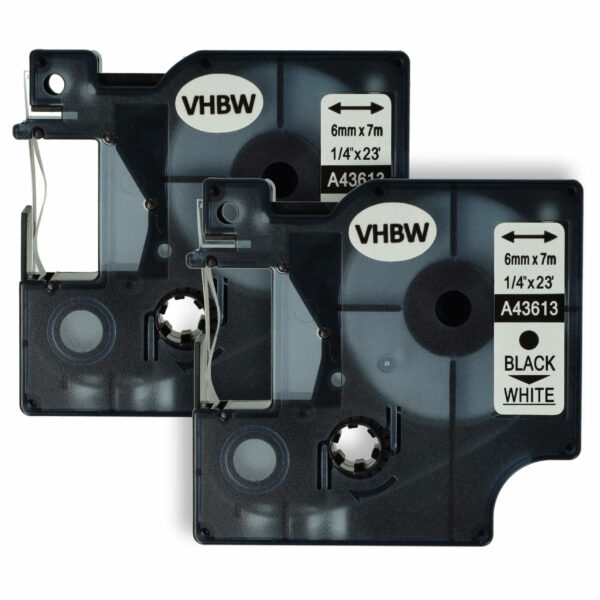 2x Fita de Etiquetas compatível com Dymo D1 43613 - 6 mm Preto sobre Branco