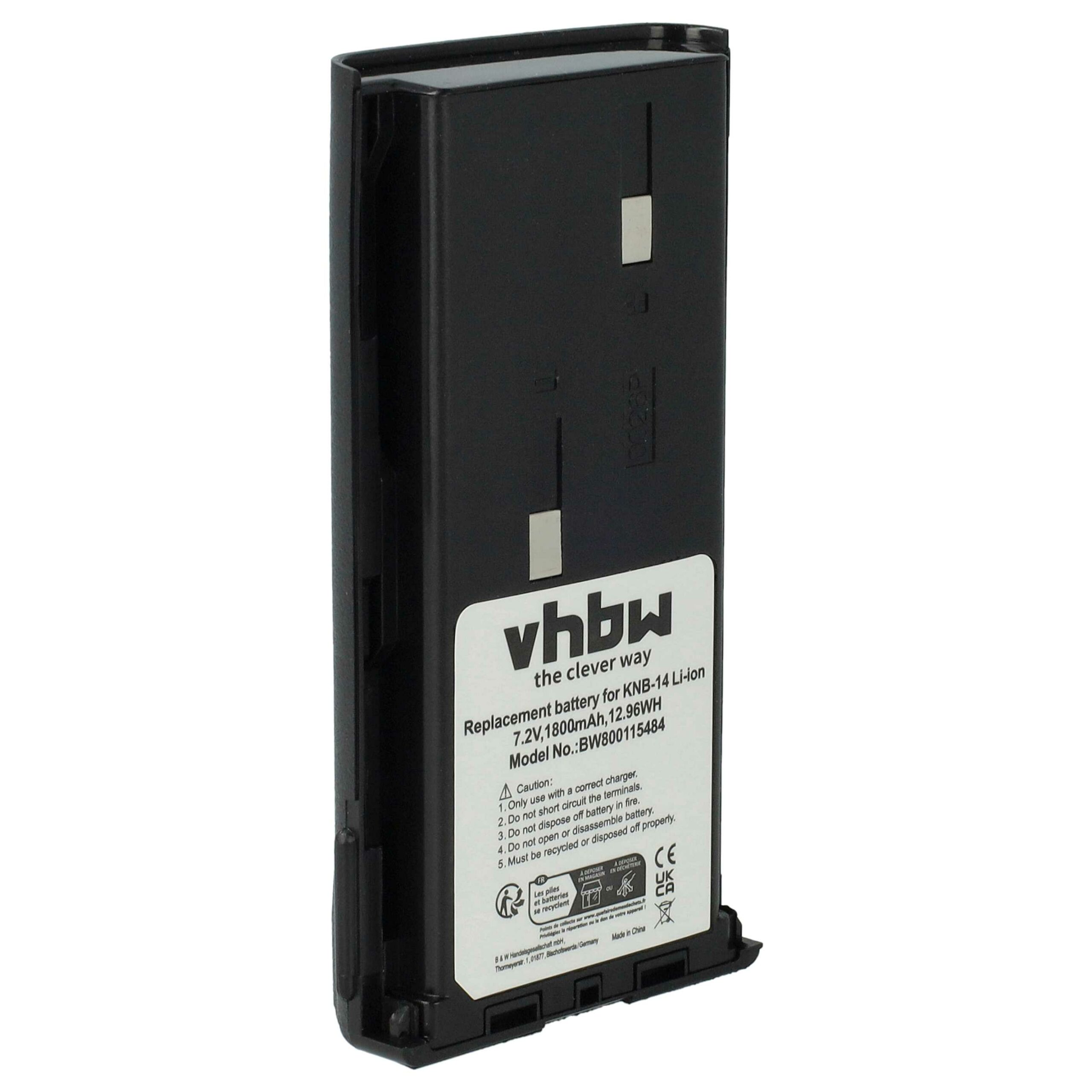 Bateria vhbw para Rádio Bidatong BD-15-L / Kenwood - 1800 mAh 7.4 V Li-Ion