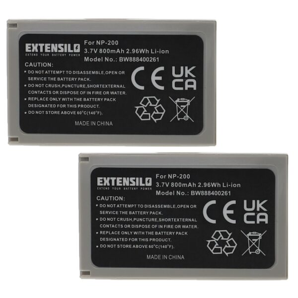 2x Bateria EXTENSILO NP-200 para Minolta - 800mAh, 3.7V, Li-Ion