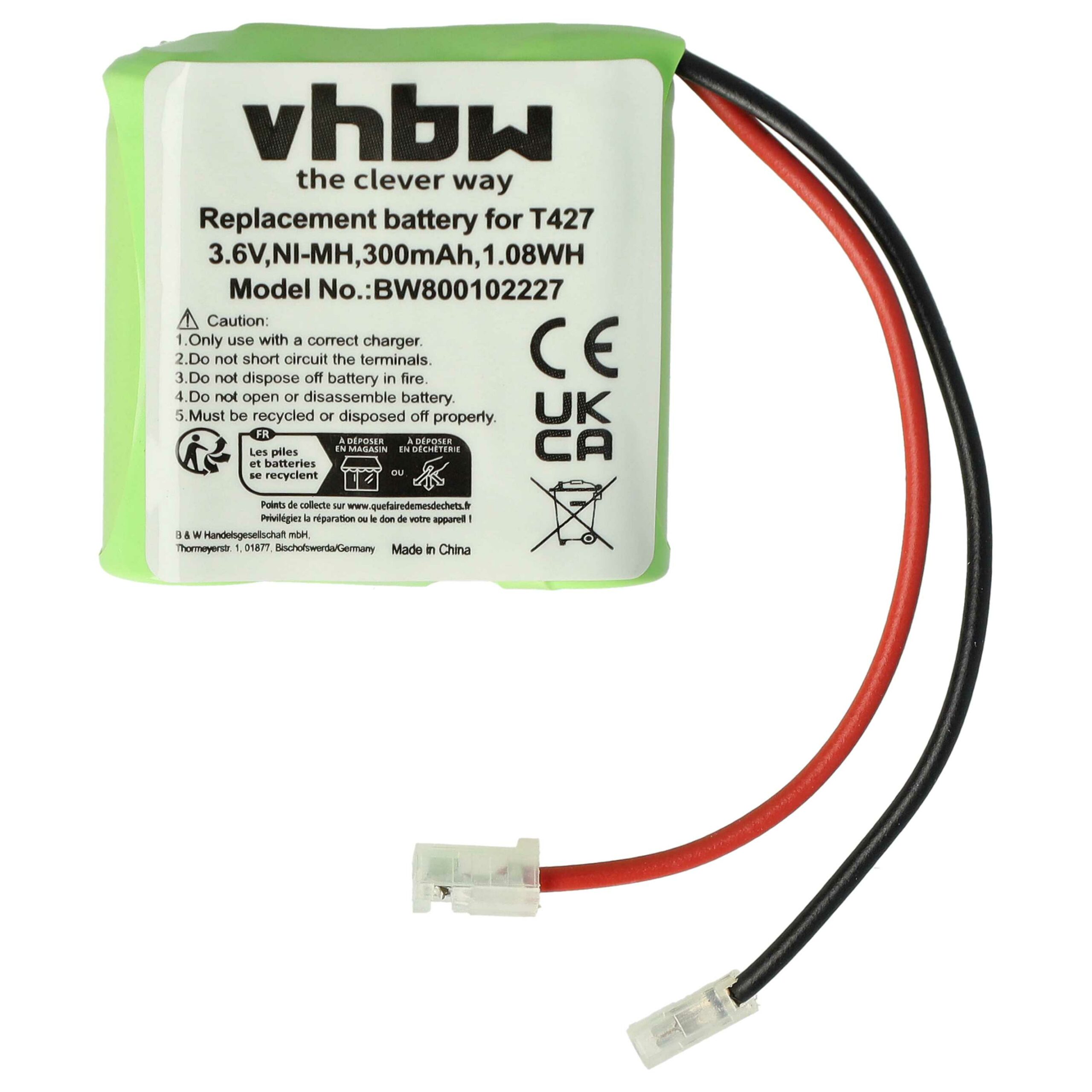 Bateria de substituição vhbw 30AAAM3BMX, T427 para telefone fixo Commodore – 300 mAh 3.6 V NiMH - Image 3